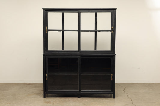 (LHE057) Vintage Teak & Glass Sliding Cabinet (68x22x86)