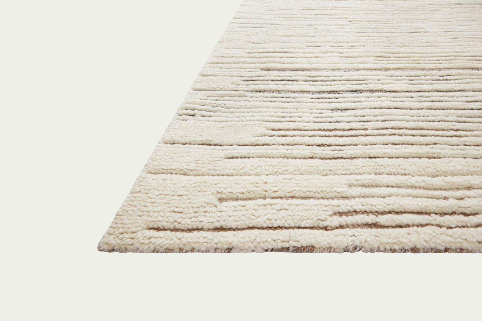Off white cream neutral tone textural dimensional stripe soft plush area rug
