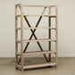 light solid acacia wood five shelf standing bookcase with cross back - modern rustic wooden storage shelves