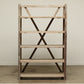 rustic light solid acacia wood five shelf standing bookcase with cross back - modern wooden storage shelves