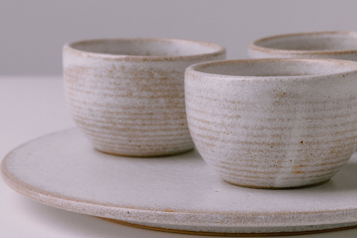 rustic white glaze three bowls and serving platter