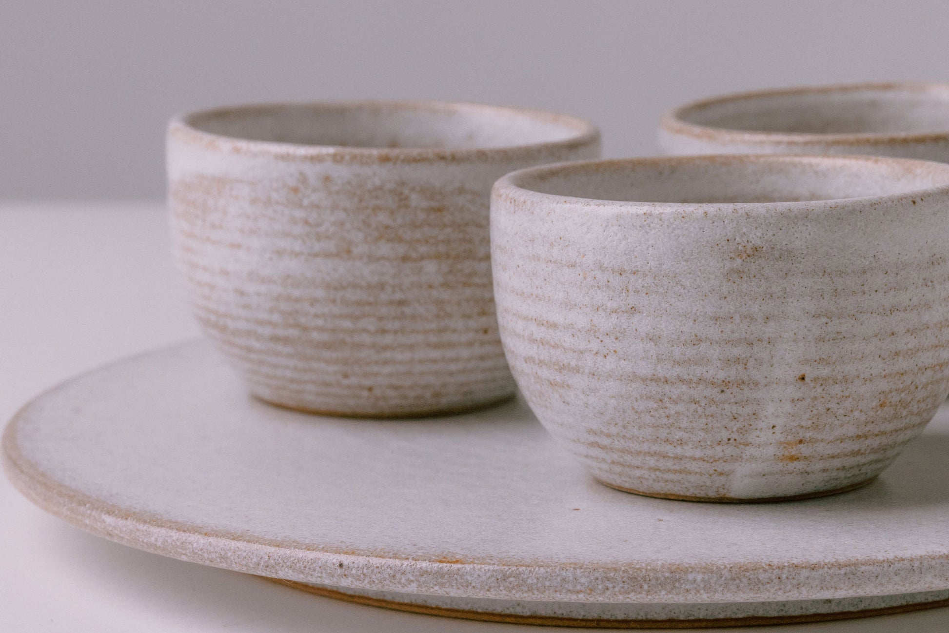 rustic white glaze three bowls and serving platter