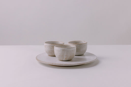 rustic white glaze three bowls and serving platter