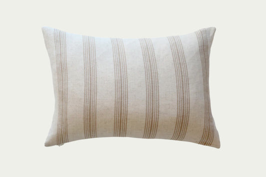 The Lawson Stripe Lumbar Throw Pillow is ideal for adding neutral texture and layering with other accent pillows. Handwoven, this modern accent pillow features brown woven stripes on a cream cotton background and a 100% heavy-weight linen back.