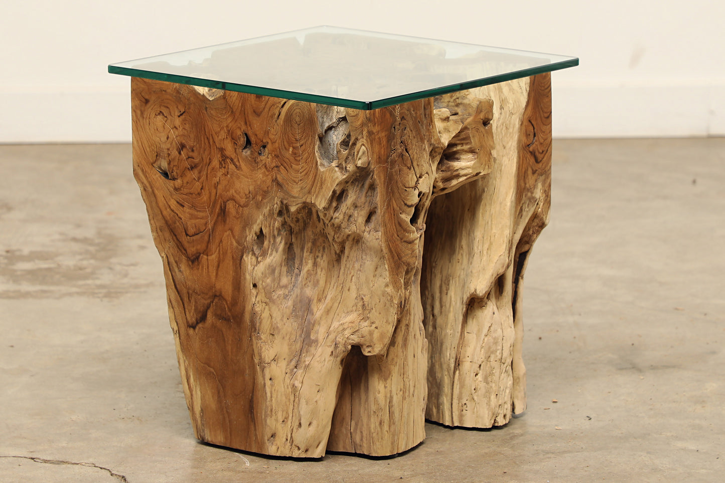 (SPP1474-G6) Teak Root Side Table - 16" Glass (14x14x18)