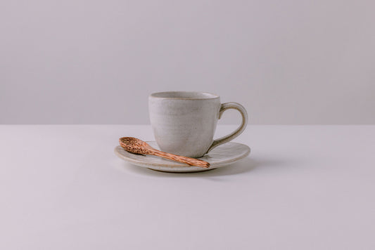 Minimalist oval shape white ceramic tea cup and saucer set