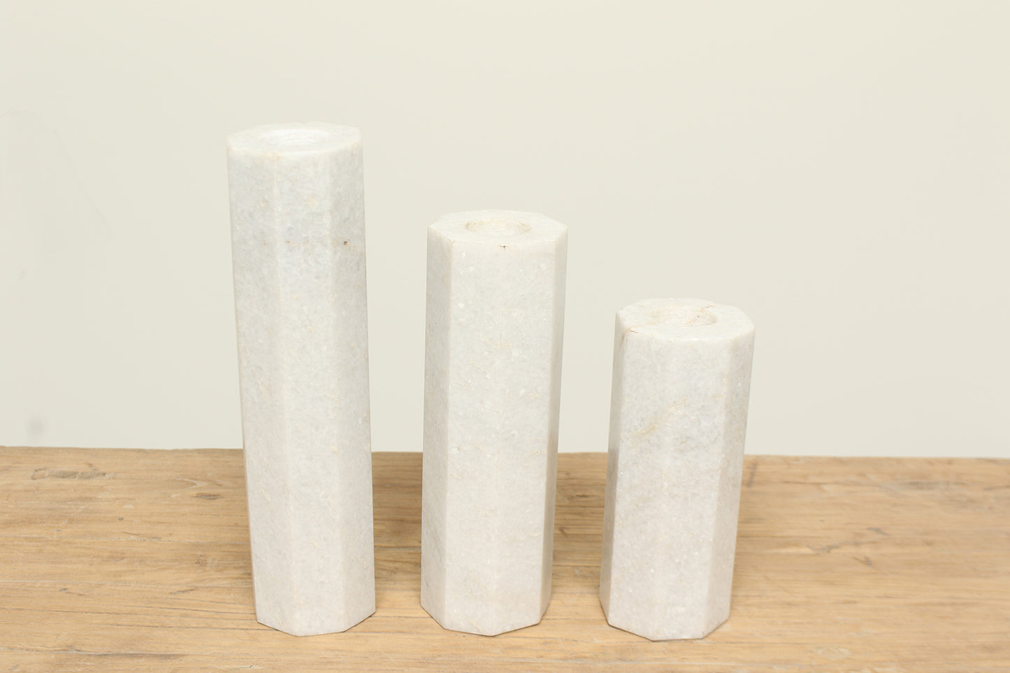 White marble candle holder stand set of three hexagon shape is simple and timeless